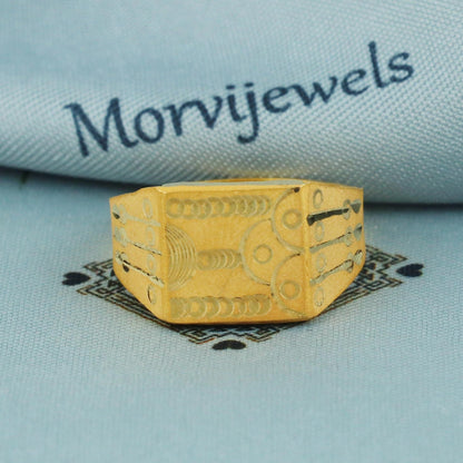 22k solid gold ring, hand carved vintage antique design, pure gold jewelry, ring for gift