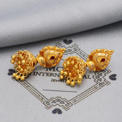 22karat 22kt 22k Yellow Gold Earrings Jhumki Jhumka Style Dangling Bead For Women Indian Wedding Jewelry, K5611
