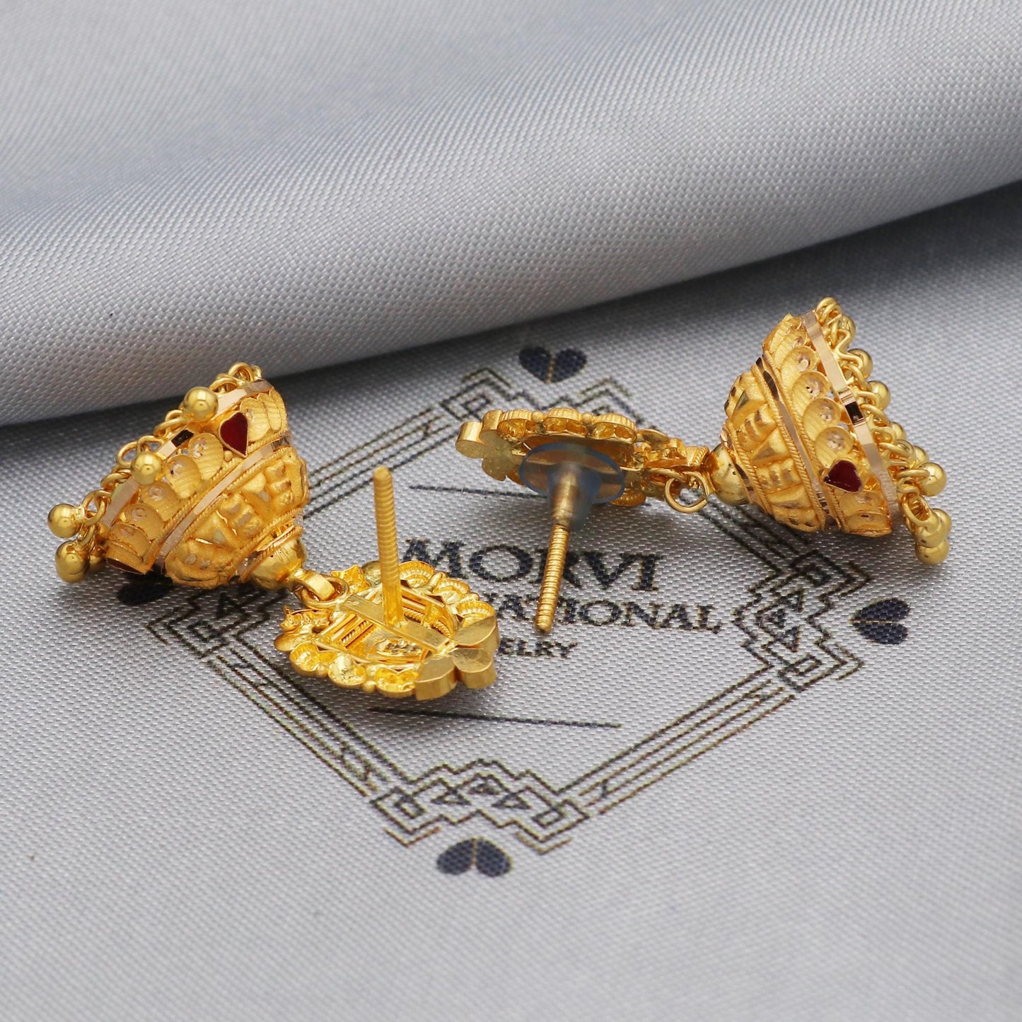 22k Yellow Gold Earrings Indian Wedding Jewelry, K5612