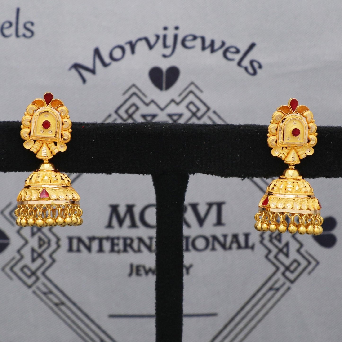 22k Yellow Gold Earrings Indian Wedding Jewelry, K5612