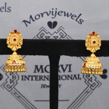 22k Yellow Gold Earrings Indian Wedding Jewelry, K5612