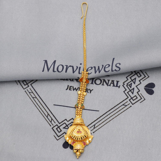 22k Gold Maang Tikka Head Pendant Jewelry For Wedding Party Wear, Traditional Indian Gold Handmade Jewelry for Gift, K5615