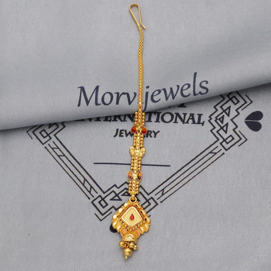 22k Gold Maang Tikka Head Pendant Jewelry For Wedding Party Wear, Traditional Indian Gold Handmade Jewelry for Gift, K5616