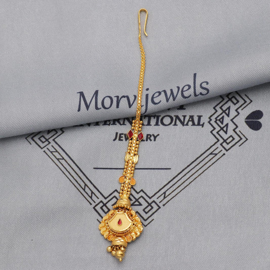 22k Gold Maang Tikka Head Pendant Jewelry For Wedding Party Wear, Traditional Indian Gold Handmade Jewelry for Gift, K5617