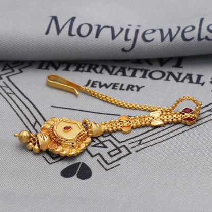 22k Gold Maang Tikka Head Pendant Jewelry For Wedding Party Wear, Traditional Indian Gold Handmade Jewelry for Gift, K5617