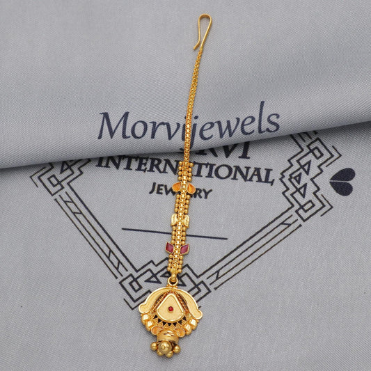 22k Gold Maang Tikka Head Pendant Jewelry For Wedding Party Wear, Traditional Indian Gold Handmade Jewelry for Gift, K5618