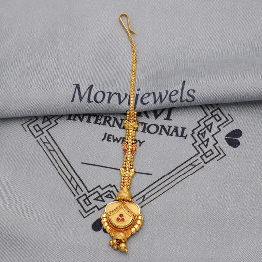 22k Gold Maang Tikka Head Pendant Jewelry For Wedding Party Wear, Traditional Indian Gold Handmade Jewelry for Gift, K5619