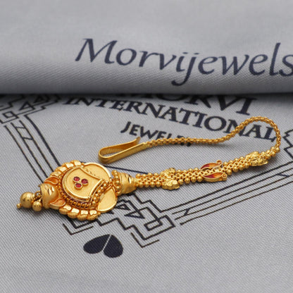 22k Gold Maang Tikka Head Pendant Jewelry For Wedding Party Wear, Traditional Indian Gold Handmade Jewelry for Gift, K5619