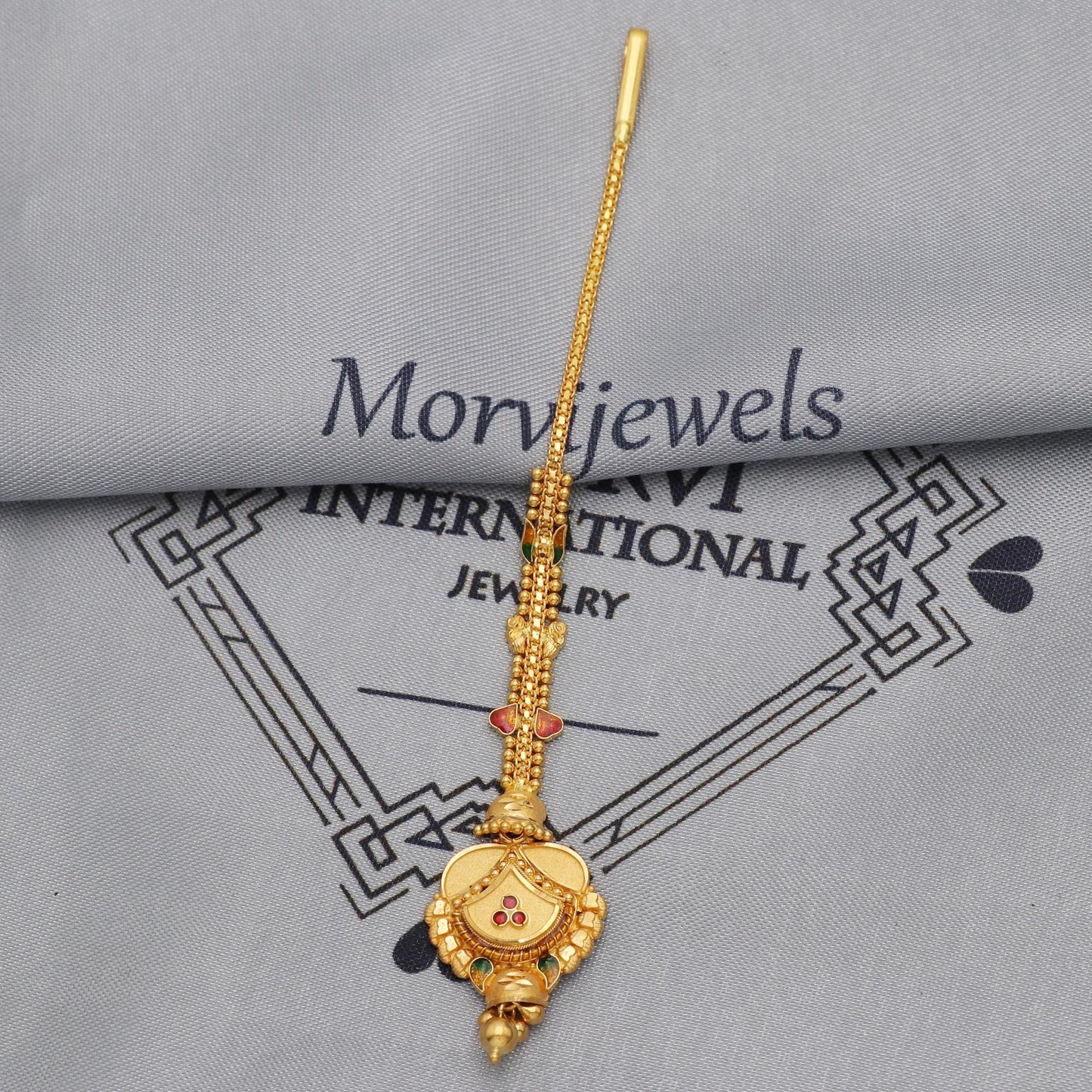 22k Gold Tikka Head Maang Forehead Pendant Jewelry For Wedding Indian, Traditional Ethnic Wear Gold Handmade Jewelry for Gift, K5620