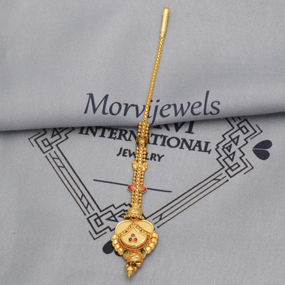 22k Gold Tikka Head Maang Forehead Pendant Jewelry For Wedding Indian, Traditional Ethnic Wear Gold Handmade Jewelry for Gift, K5620