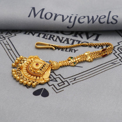 22k Gold Maang Tikka Head Pendant Jewelry For Wedding Party Wear, Traditional Indian Gold Handmade Jewelry for Gift, K5621