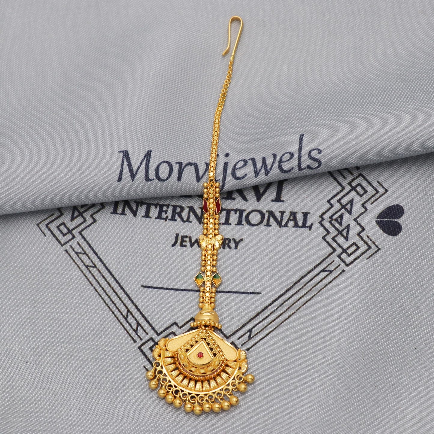 22k Gold Maang Tikka Head Pendant Jewelry For Wedding Party Wear, Traditional Indian Gold Handmade Jewelry for Gift, K5621