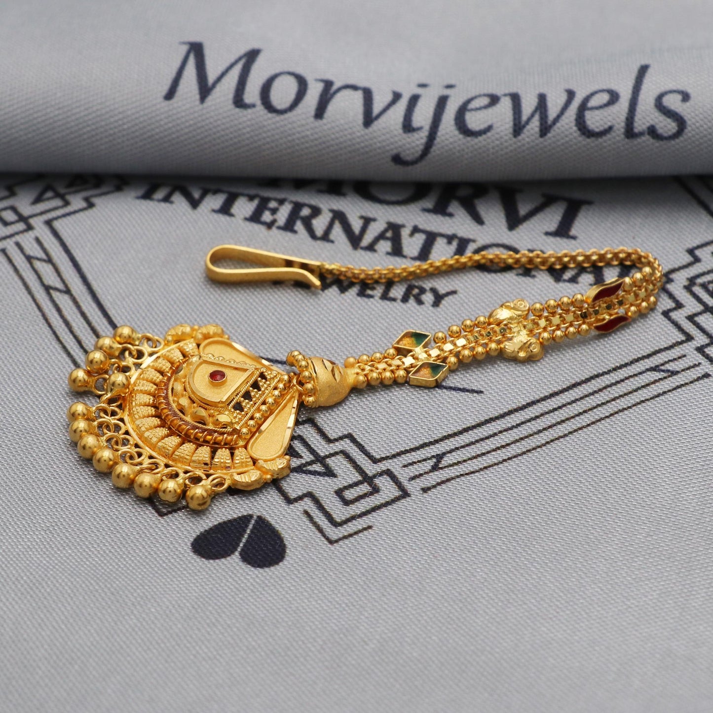 22k Gold Maang Tikka Head Pendant Jewelry For Wedding Party Wear, Traditional Indian Gold Handmade Jewelry for Gift, K5621