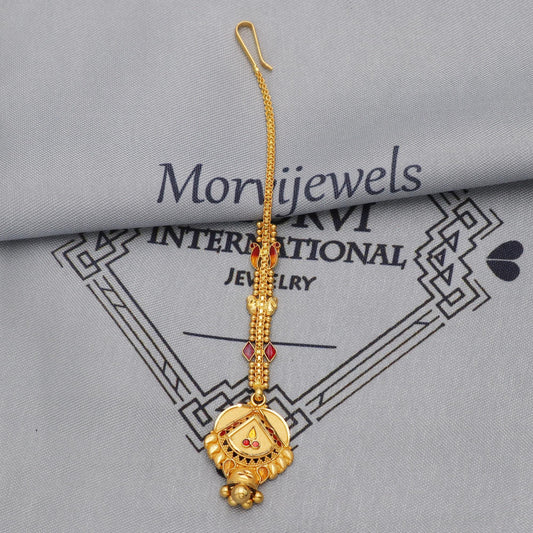 Royal look 22k Gold Maang Tikka foreHead Pendant Jewelry , Vintage Traditional Indian Gold Handmade Jewelry for Gift, K5622