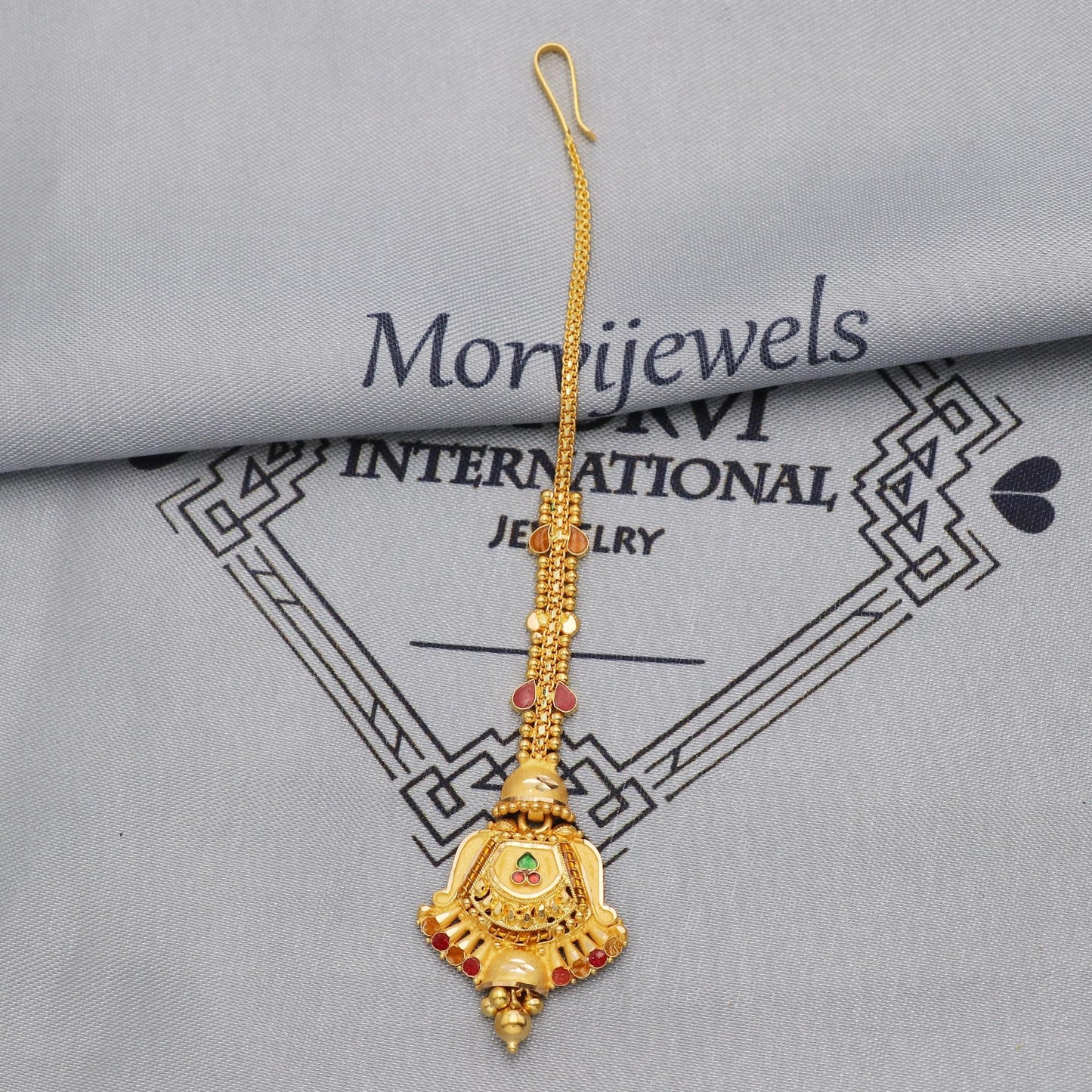 22k Gold Maang Tikka Head Pendant Jewelry For Wedding Party Wear, Traditional Indian Gold Handmade Jewelry for Gift, K5623