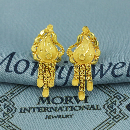 18k 18kt 18 karat Yellow Gold Earrings Dangle Stud Handmade Indian Jewelry for Gift, K5653