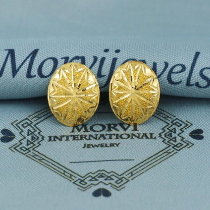 Carved Tops 22k 22kt Yellow Gold Stud Earrings Oval Handmade 22 karat Indian Jewelry for Gift, K5655