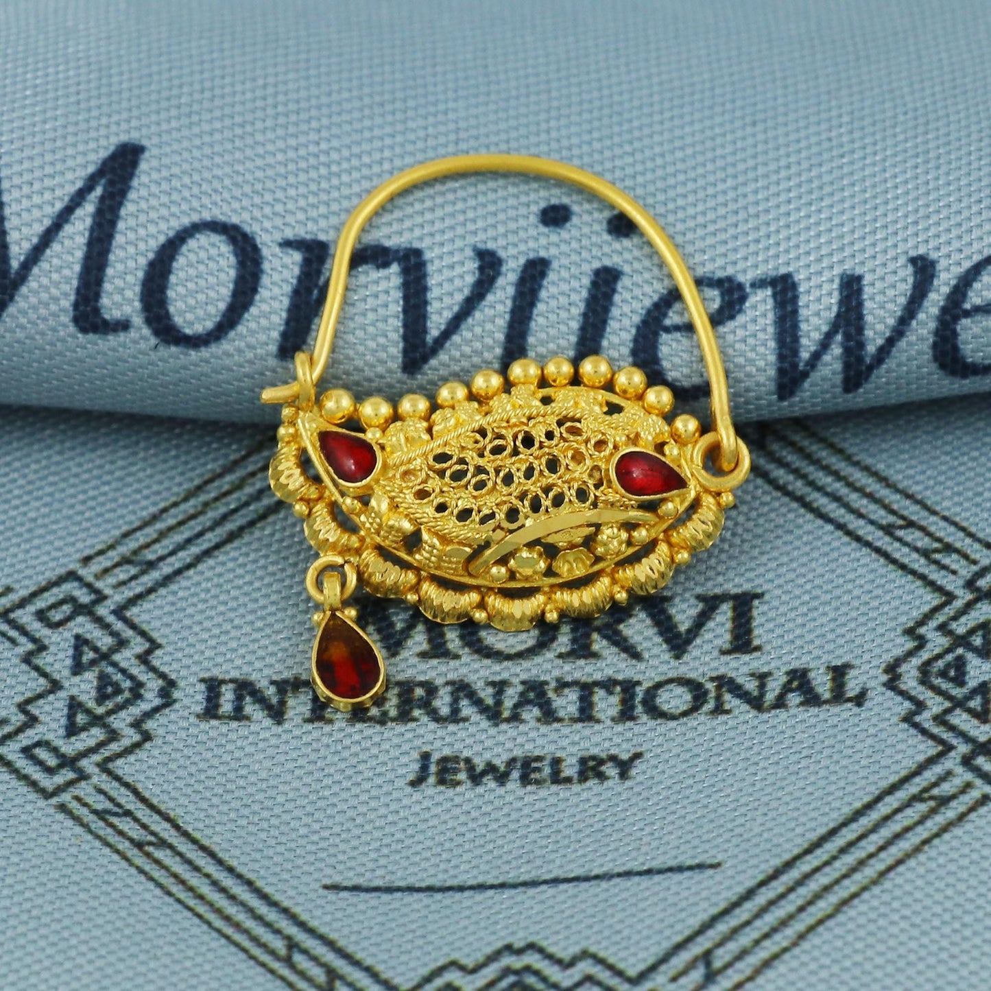 22k yellow Gold Nath hoop, Indian Vintage Design Pure Gold Nath / Earrings Nose Ring Traditional Indian Handmade Nose pin,  K5657