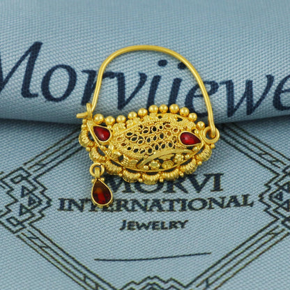 22k yellow Gold Nath hoop, Indian Vintage Design Pure Gold Nath / Earrings Nose Ring Traditional Indian Handmade Nose pin,  K5657