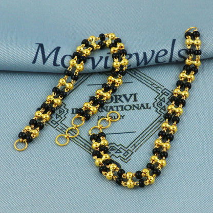 22k Yellow Gold Chain for Earrings Black Beads, 22kt Handmade Gold Ear Chain for Women, Indian Gold Earrings Jewelry, Gold kanoti, K5659