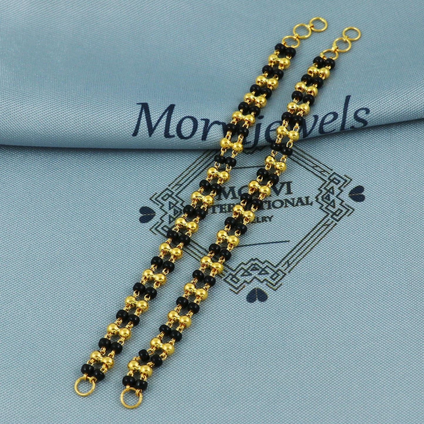 22k Yellow Gold Chain for Earrings Black Beads, 22kt Handmade Gold Ear Chain for Women, Indian Gold Earrings Jewelry, Gold kanoti, K5659