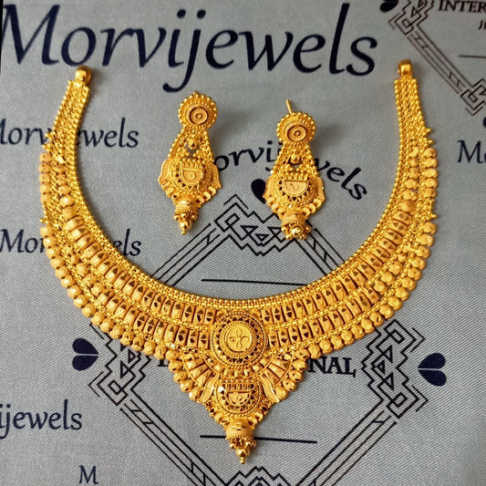 22k Yellow Gold Necklace Set, Indian Gold Set, Indian Gold Jewelry, Bridal Necklace, Traditional Rajasthani Pure Gold Handmade design, K5660