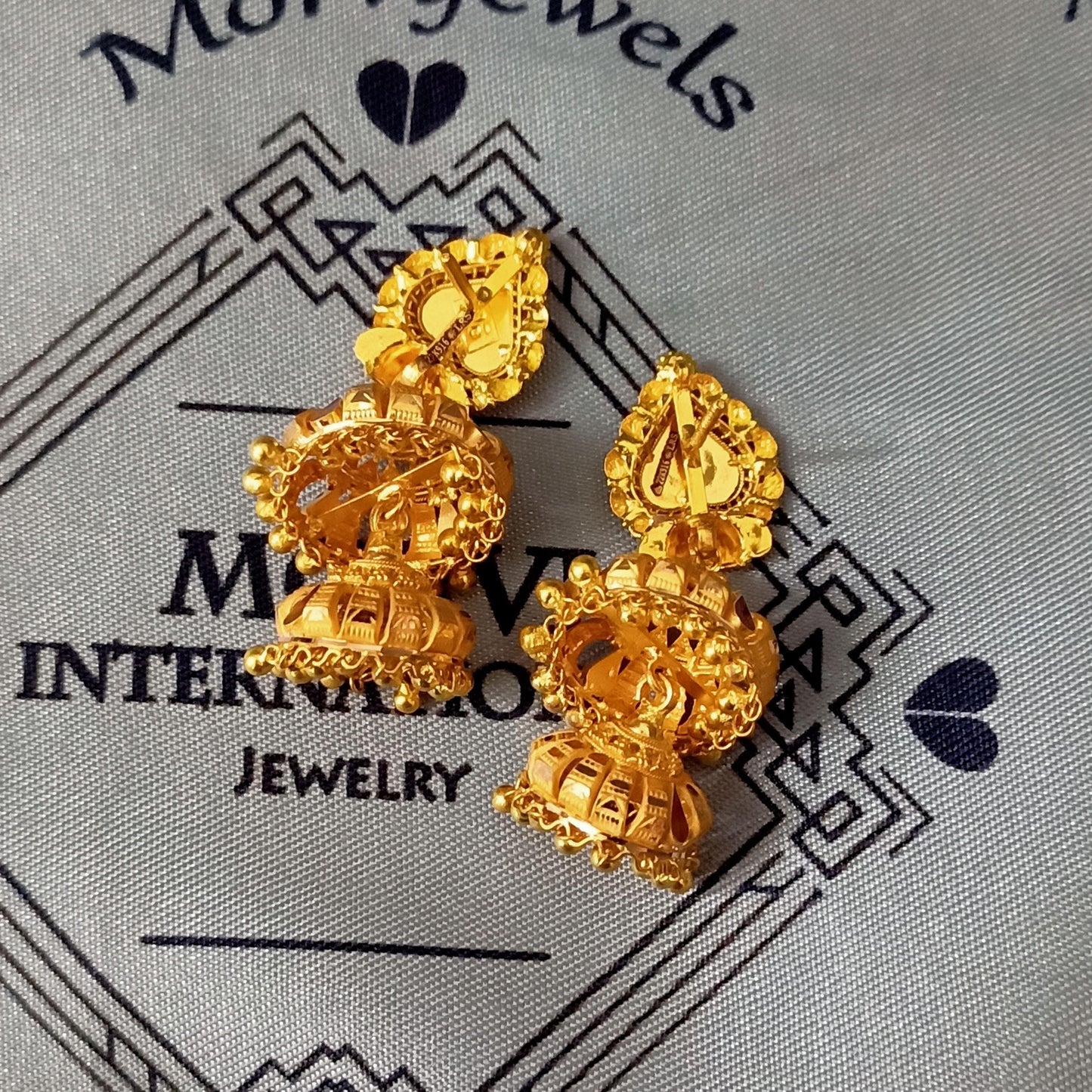 22k Yellow Gold Jhumka Earrings , Handmade Vintage Pure Traditional Indian WEDDING Dangle Earrings Dangle stud jewelry, K5661