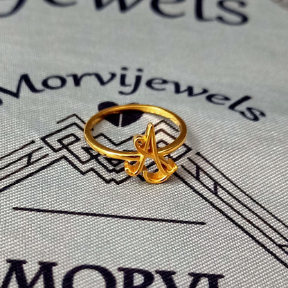 A-S Name Ring, 22k gold ring jewelry, 22kt handmade indian any alphabet Ring, Pure Gold Ring, All Size, K5662