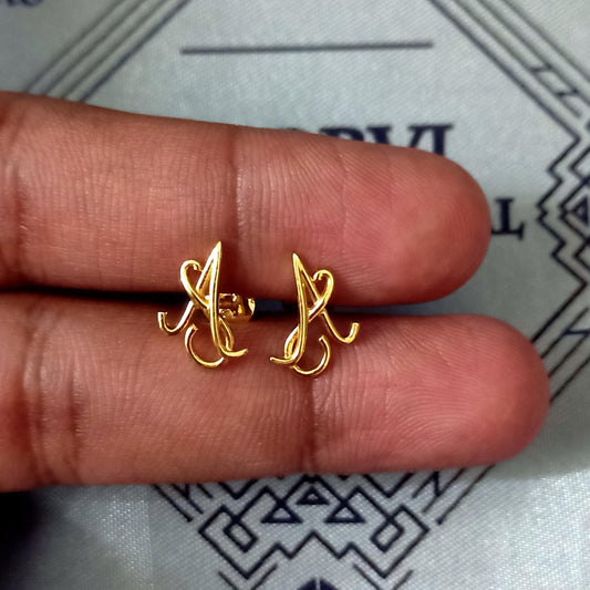 A-S Name Earrings, 22k Gold Earrings Jewelry, 22kt Handmade Indian Any Alphabet Earrings, Pure Gold Earrings, K5664
