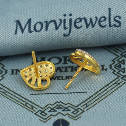 Heart Pure 22k Gold Stud Small Earrings Handmade Indian Jewelry, K5670