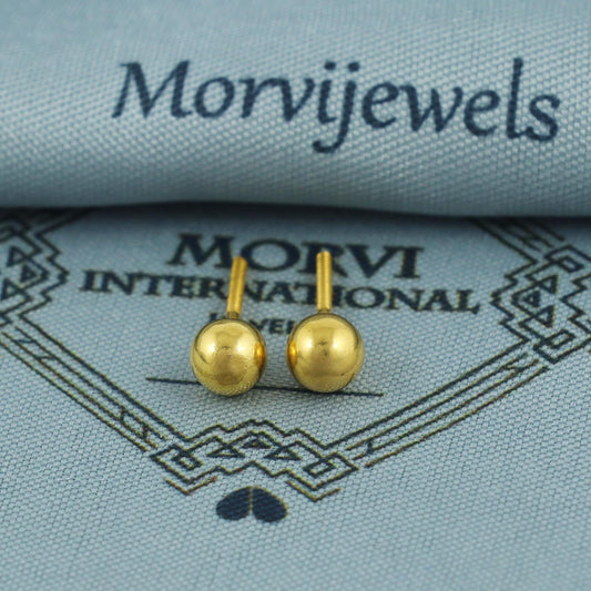 22k Yellow Gold Stud Earrings, Handmade Yellow gold earrings for women, 10 mm Ball Stud, Beads Stud, small earrings, K5671A