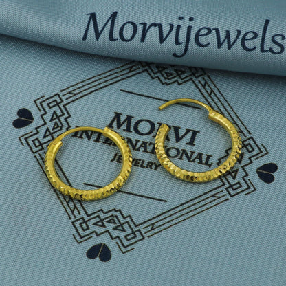 Handmade Solid 18k Yellow Gold Hoop Bali Huggies Earrings Jewelry, 16*16mm