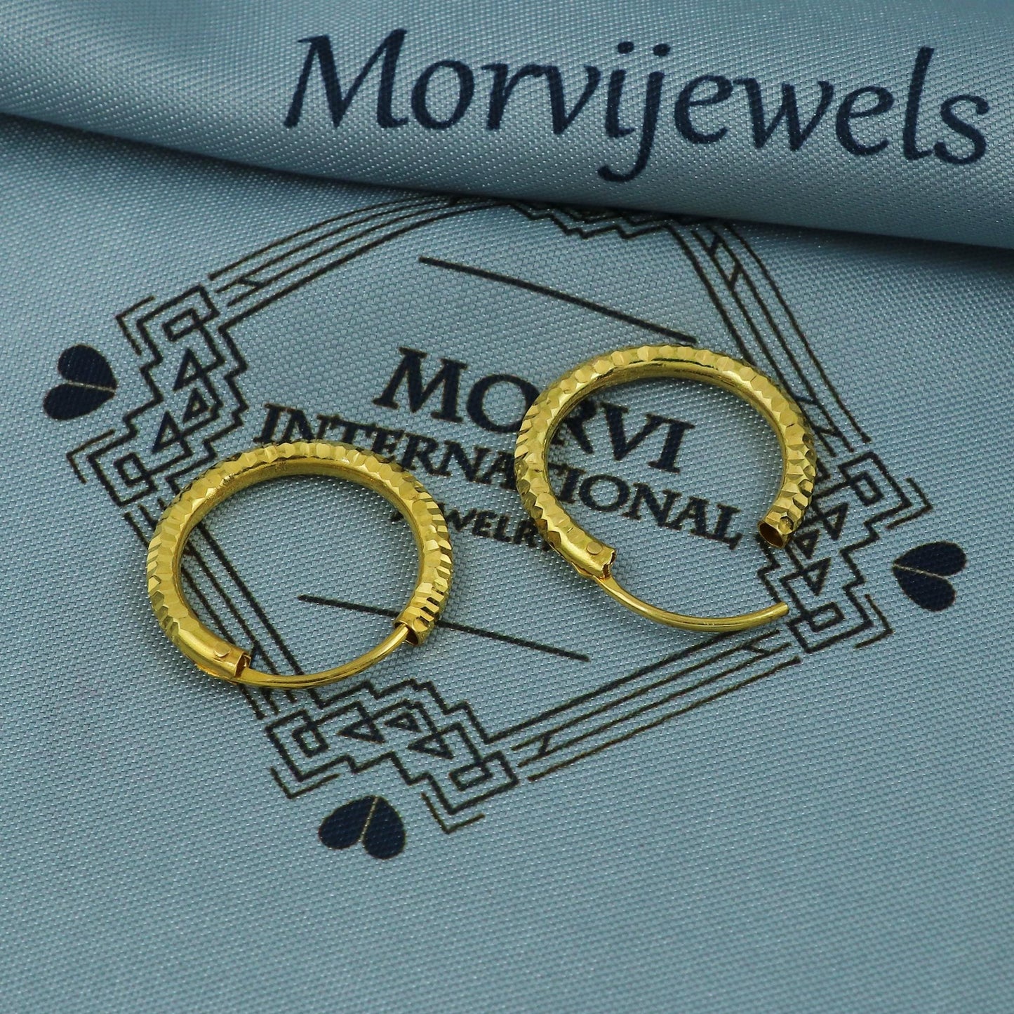 Handmade Solid 18k Yellow Gold Hoop Bali Huggies Earrings Jewelry, 16*16mm