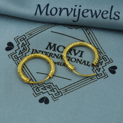 Handmade Solid 18k Yellow Gold Hoop Bali Huggies Earrings Jewelry, 16*16mm