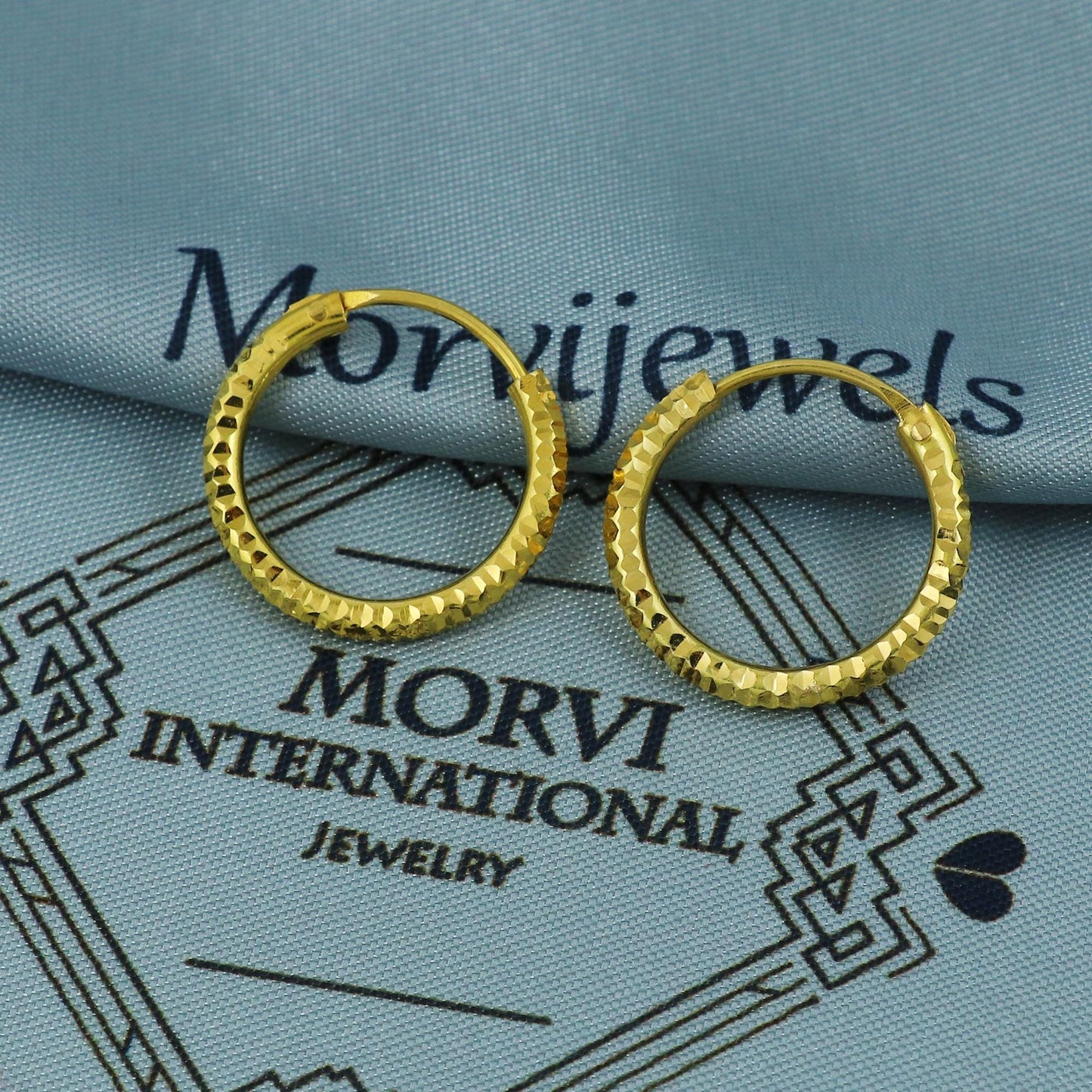 Handmade Solid 18k Yellow Gold Hoop Bali Huggies Earrings Jewelry, 16*16mm