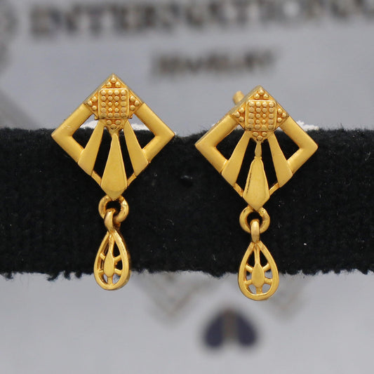 Kite design 22k Gold Earrings for gift, Handmade Yellow gold earrings for women, Indian gold earrings jewelry, K5472