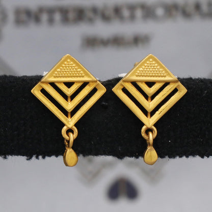 Kite 22k 22kt Yellow Gold Earrings, Handmade gold tops earrings for women, vintage antique design indian gold earrings jewelry, K5474