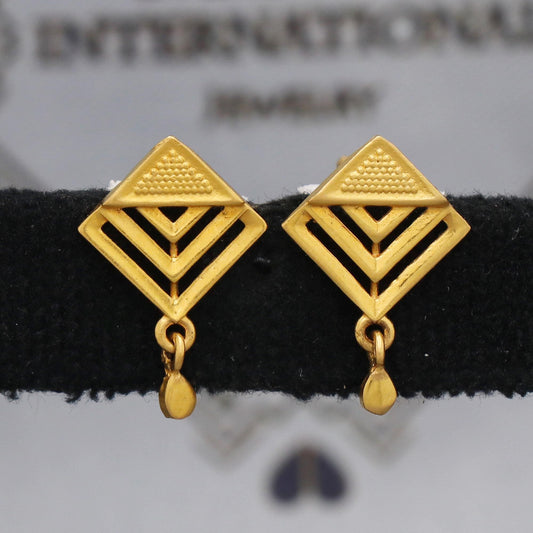 Kite 22k 22kt Yellow Gold Earrings, Handmade gold tops earrings for women, vintage antique design indian gold earrings jewelry, K5474