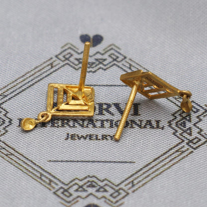 Kite 22k 22kt Yellow Gold Earrings, Handmade gold tops earrings for women, vintage antique design indian gold earrings jewelry, K5474