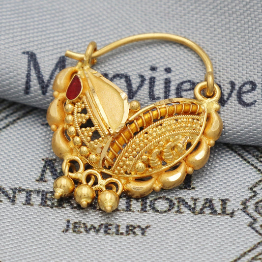 22k Yellow Gold Nose Ring Indian Nath Handmade Indian Jewelry for Wedding, K5484