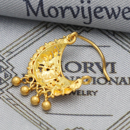 22kt Yellow Gold Nose Ring Traditional Indian Handmade Nose pin, 22k Yellow Gold Nath, K5487