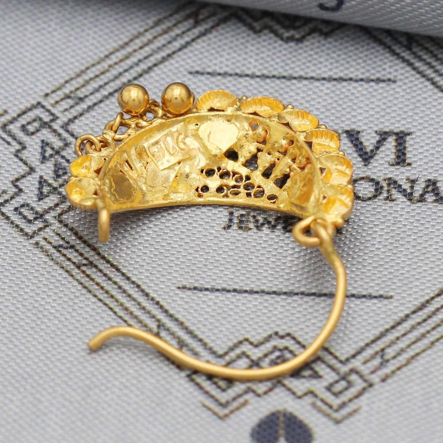 22k Yellow Gold Nath, Indian Vintage Design Pure Gold Nath / Earrings Nose Ring Traditional Indian Handmade Nose pin,  K5490
