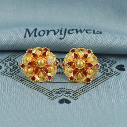 22kt 22k solid gold stud indian earrings for women, K5675