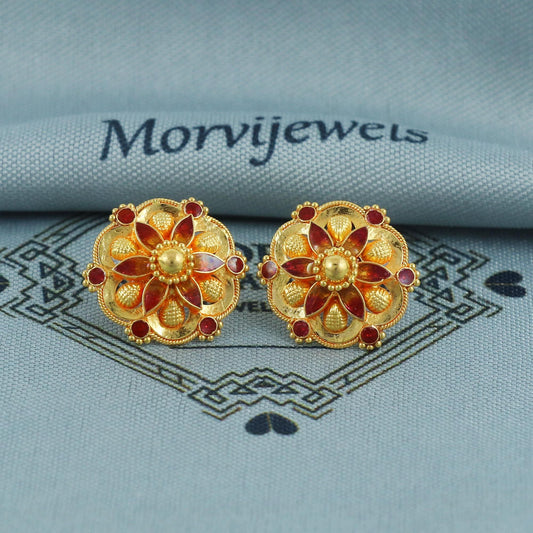 22kt 22k solid gold stud indian earrings for women, K5675