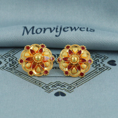 22kt 22k solid gold stud indian earrings for women, K5675