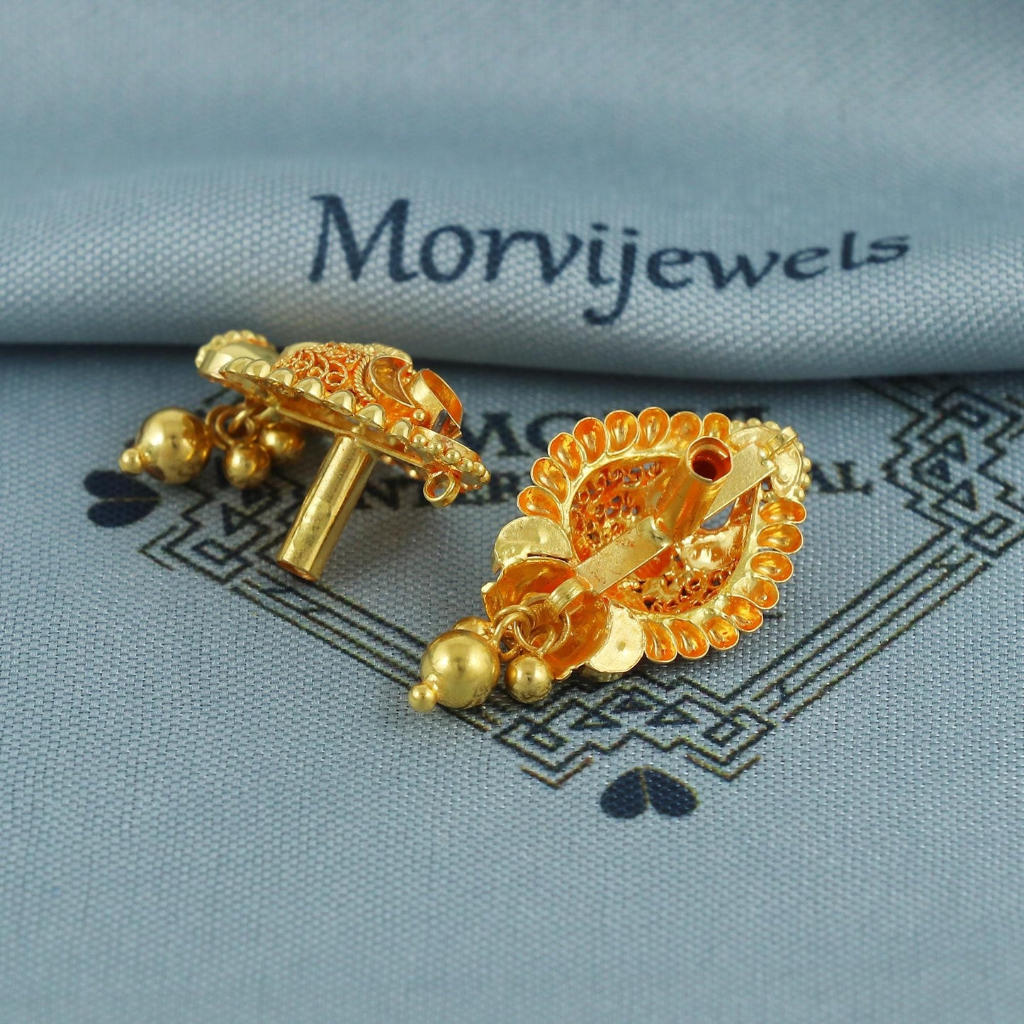 handcrafted 22k solid gold stud indian ghungroo earrings for women, K5676