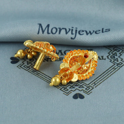 handcrafted 22k solid gold stud indian ghungroo earrings for women, K5676