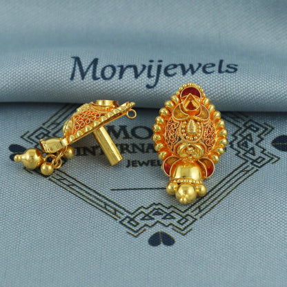 handcrafted 22k solid gold stud indian ghungroo earrings for women, K5676