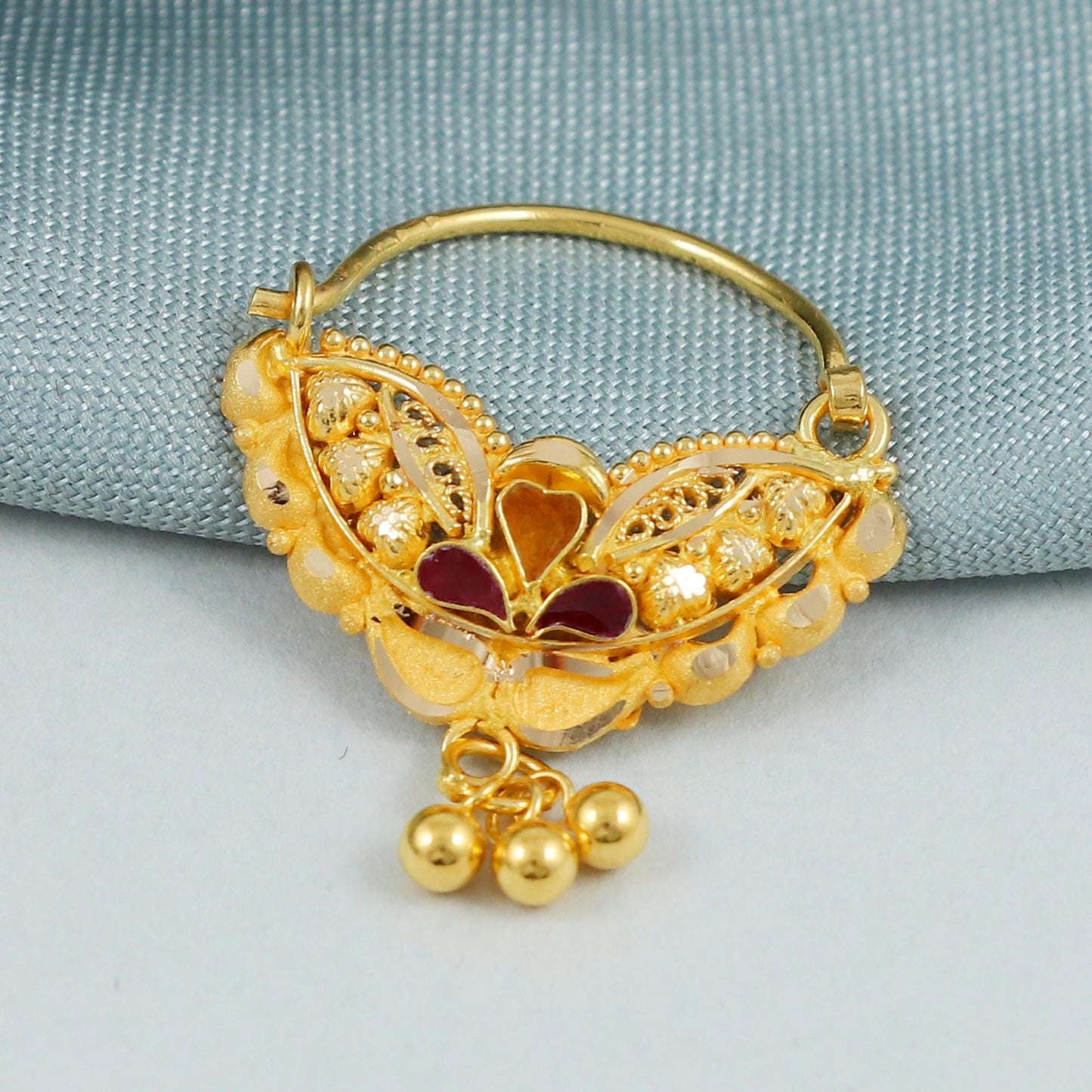 handcrafted 22kt solid gold nose ring nosering indian jewelry traditional indian nath bridal Jewelry, K4583