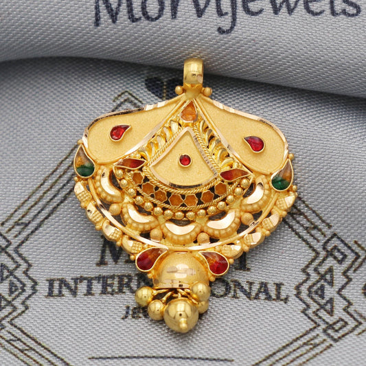 Indian Pendant Handmade 22k Yellow Gold Chain Necklace Jewelry, Pure gold necklace indian gold necklace, gift for wife, K5531